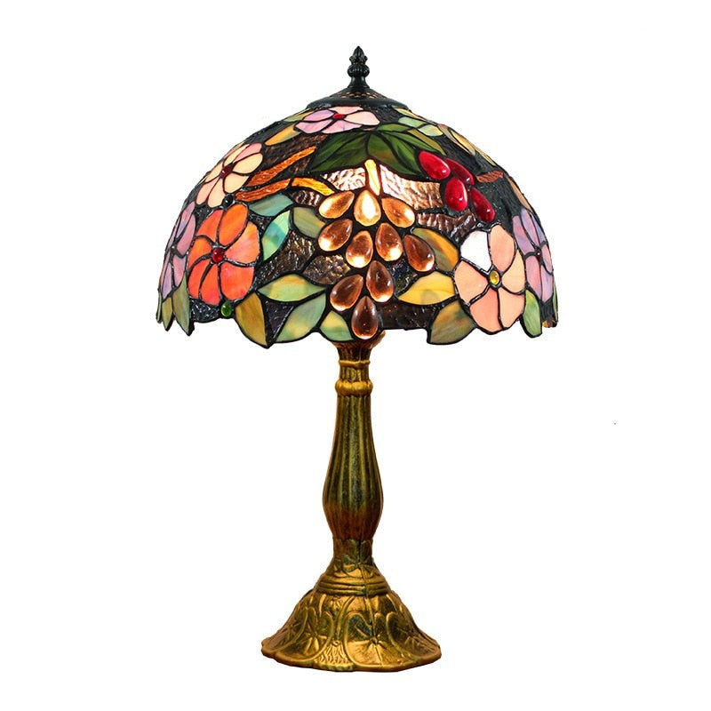 European Creative Tiffany Stained Glass Living Room Dining Room Bedroom Bedside Bar Pastoral Grape Retro Table Lamp E27