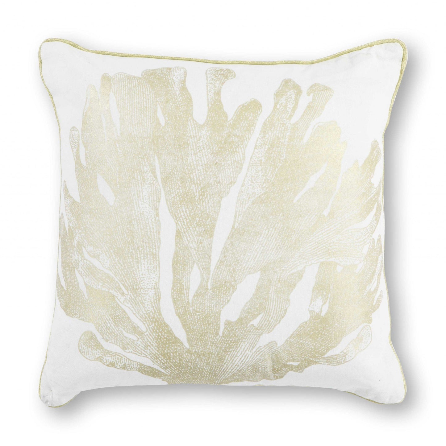 Square Tropical White and Gold Coral Accent Pillow