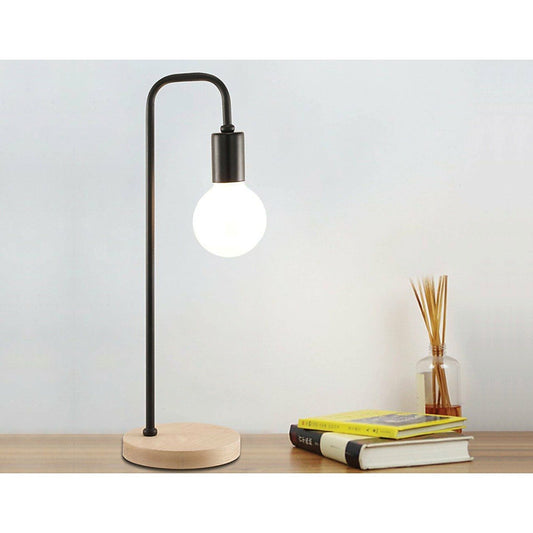 Modern Black Table Lamp Desk Light Timber Base Bedside Bedroom
