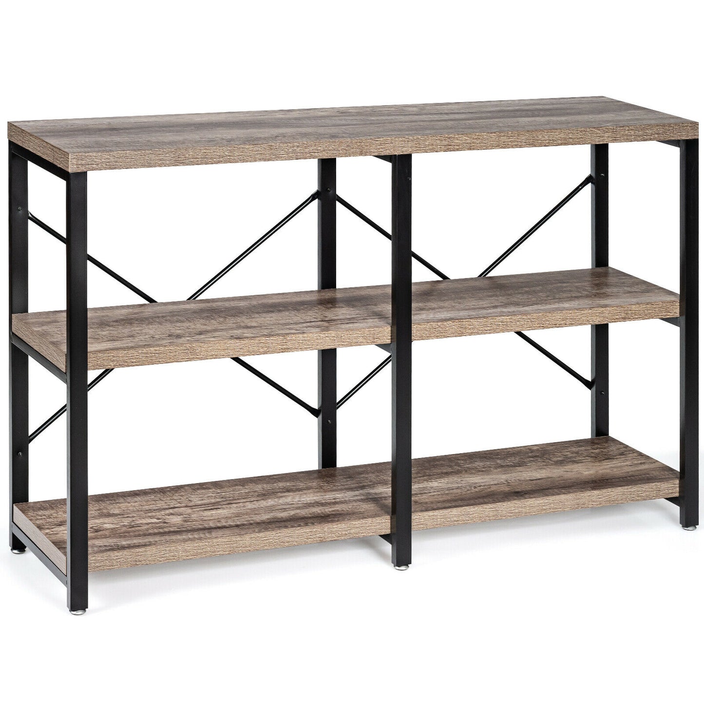 3-Tier Console Table Rustic X-Shaped with Shelves