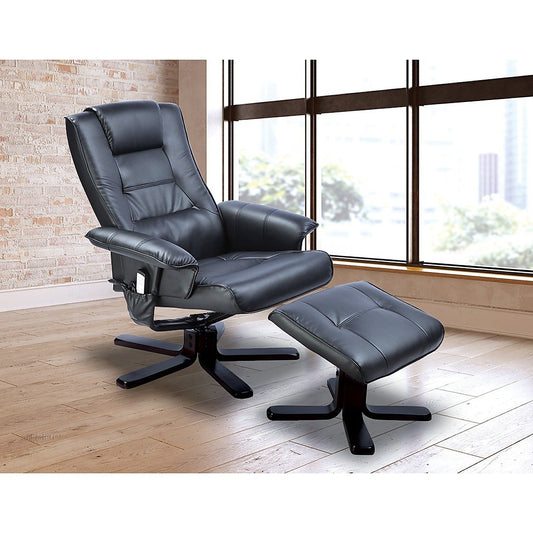 PU Leather Massage Chair Recliner Ottoman Lounge Remote - Black